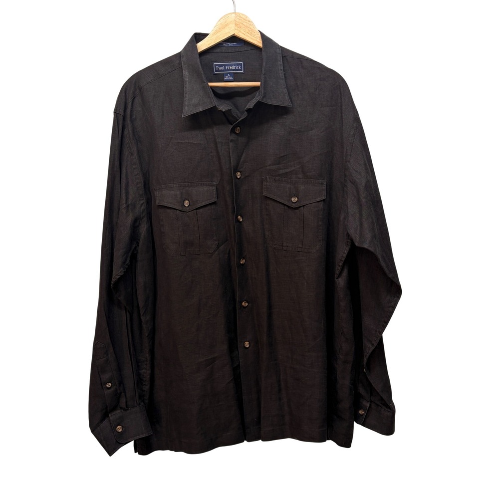 Mens Linen Button Down Shirt Old Money Coastal Resortwear Minimalist Black XL